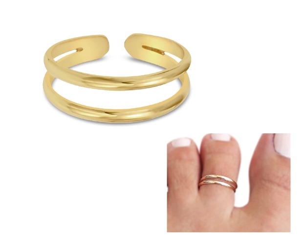 14K Yellow Gold Plated over 925 Sterling Silver Double Band Toe Ring/Knuckle Ring - Small, Adjustable Dainty Ring | Handmade by MiYa Jewelry Creations