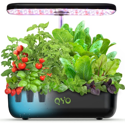 QYO Hydroponics Growing System, 12 Pods Indoor Herb Garden with 36W Full-Spectrum Grow Light, Pump System, Automatic Timer, 23.8'' Height Adjustable, Plants Germination Kit for Home Kitchen Gardening - Black