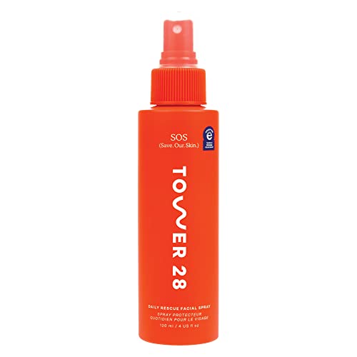 Tower 28 SOS Daily Rescue Facial Spray for Sensitive Skin, Hypochlorous Acid Spray Helps Reduce Redness and Breakouts, Soothing pH Balancing Toner for Face, 4 FL Oz - 4 Fl Oz (Pack of 1)