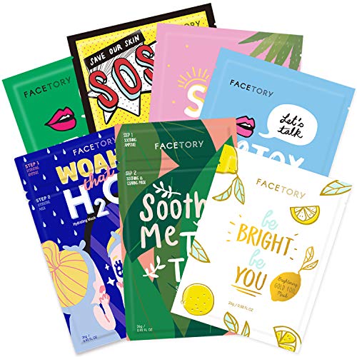 FACETORY Best of Seven Facial Masks Collection - Hydrate, Radiance Boost, Soothe, Revitalize, Nourish, Purify Skin - For All Skin Types, Variety Pack of 7 Sheet Masks - 1 Count (Pack of 7)