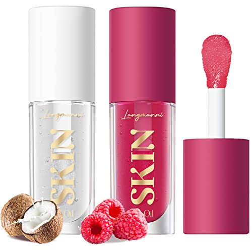 LANGMANNI Moisturizing Lip Oil,No-Sticky Lip Gloss Lip Balm Lip Care,Fruit Flavoured Lip Oil For Dry Lip's Moisturizing Hydrating And Nourishing ((Raspberry+Coco)) - (Raspberry+Coco)