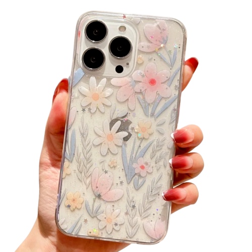 Floral Sparkly Clear iPhone Case - For iPhone 13