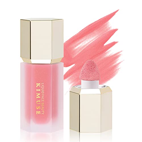 KIMUSE Soft Cream Blush Makeup, Liquid Blush for Cheeks, Weightless, Long-Wearing, Smudge Proof, Natural-Looking, Dewy Finish - Happiness-Shimmer Peachy Pink