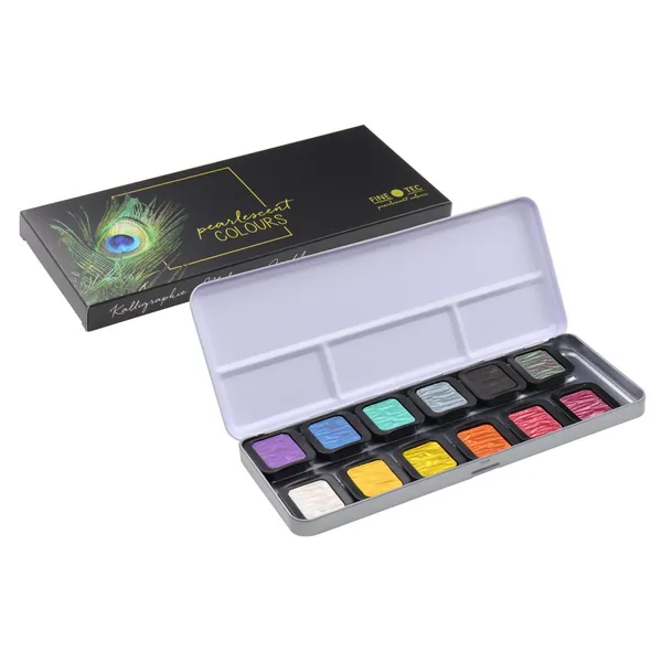 Finetec F1200 12 Opaque Pearlescent Paints, Diameter 30 mm, in Metal Case