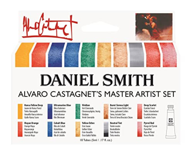 DANIEL SMITH Watercolor Set 5ml Tubes - Alvaro Castagnet Watercolor Set - 10 Tubes, 285610016,Gold, 0.17 Fl Oz (Pack of 10) - Watercolor Set