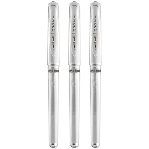 Uni-ball UM 153 Signo Broad Point Gel Pen - White - Pack of 3 - 3 Count (Pack of 1)