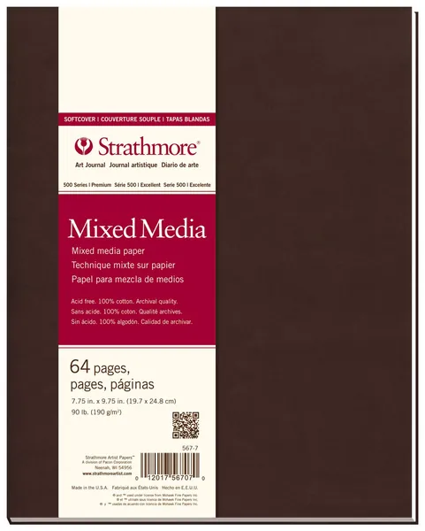 Strathmore 567-7-1 Softcover Mixed Media Art Journal, 7.75" x 9.75", White, 64 Pages