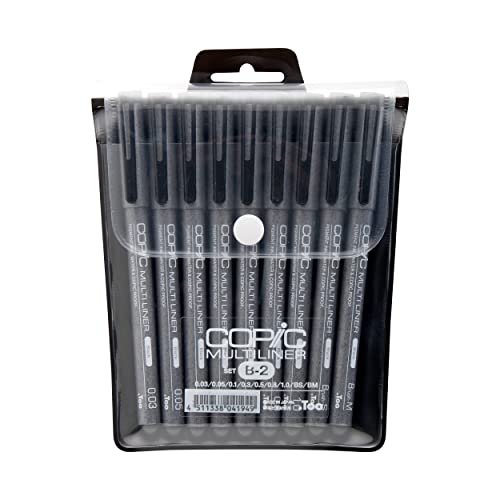 Copic Markers 9-Piece Multiliner Inking Pen Set B-2, Black (MLB2) - 9 Pens - Black