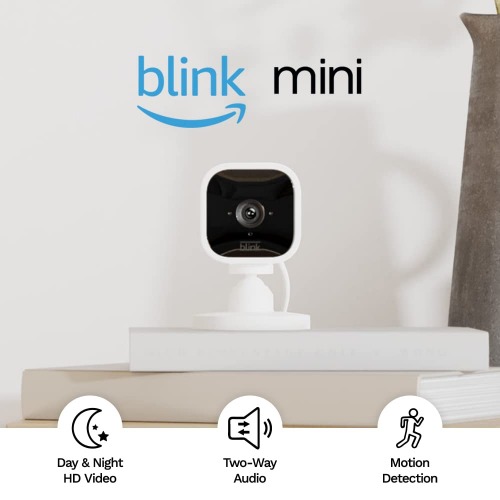 Blink Mini – Compact indoor plug-in smart security camera, 1080p HD video, night vision, motion detection, two-way audio, easy set up, Works with Alexa – 1 camera (White) - White 1 Camera