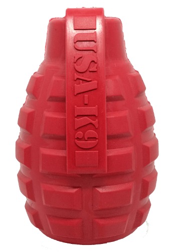 USA-K9 Grenade Durable Rubber Chew Toy & Treat Dispenser - LARGE RED GRENADE