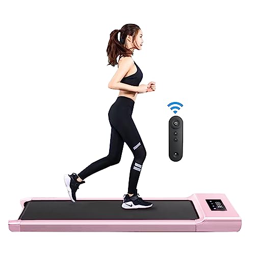 Under Desk Treadmill with App & Remote Control Bluetooth Speaker Walking Running Pad Machine 1-12km/h Adjustable Speeds LED Display for Home or Office - Pink