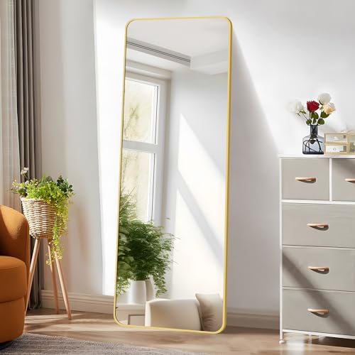 FORBATH Full Length Mirror, 64" x 21" Full Body Mirror Gold Frame Floor Mirror Free Standing, Wall Mount Bedroom Living Room Mirror Gym Mirror, Hanging or Leaning Against Wall - Gold