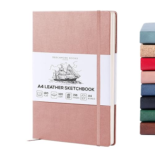 BEECHMORE BOOKS Sketch Book, A4 8.5 x 11.5 inch Blank Sketchbook for Drawing, Paint and Draw, 156 Pages Thick Paper 160gsm, Hardcover Leather Art Notebook, Boxed for Gifts (Rose Wood) - Rose Wood