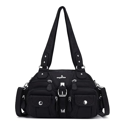 Angel Kiss Hobo Crossbody Purses for Women Shoulder Bag Multipocket Soft Hobo Purses Removable Strap Leather Handbags - 1-1black