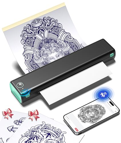 Phomemo M08F Wireless Tattoo Transfer Stencil Printer, Thermal Tattoo Machine with 10pcs Free Transfer Paper, Tattoo Printer Kit for Tattoo Artists & Beginners, Compatible with Smartphone & Pc - Black & Green