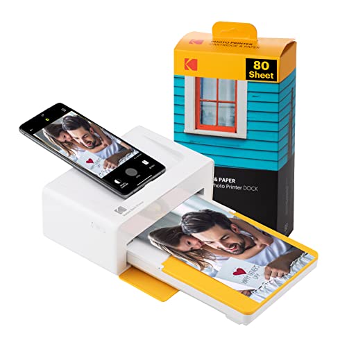 KODAK Dock Plus 4PASS Instant Photo Printer (4x6 inches) + 90 Sheets Bundle (10 Initial Sheets + 80 Sheet Pack) - Printer + 90 Sheets