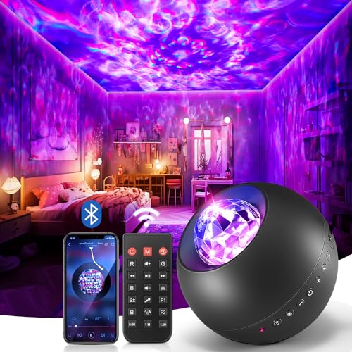Galaxy Projector for bedroom, 20Colors Galaxy Light Projector for Bedroom, 15White Noise Led Lights for Bedroom Lights, HiFi Bluetooth Speaker,Remote&Timer Ceiling Projector Room Lights - Black