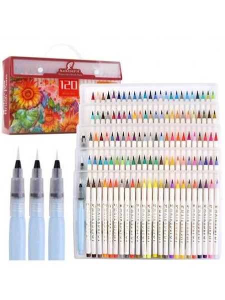MAIKEDEPOT Watercolor Brush Pens, Artists Markers Assorted Colors Pens, Water Brush Pens Watercolor Painting Markers With Online Video Tutorial For Adult Coloring And Drawing