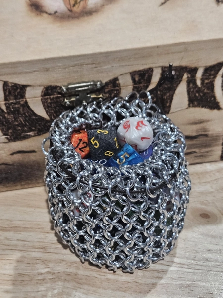 Handmade Chainmail Dice Bag - Metal Dungeon Crawl Pouch for TTRPG - Unique Fantasy Gaming Accessory - Custom Chainmaille Rune Storage