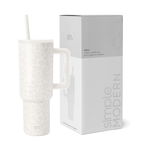 Simple Modern 40 oz Tumbler with Handle and Straw Lid | Insulated Cup Reusable Stainless Steel Water Bottle Travel Mug Cupholder Friendly | Gifts for Women Him Her | Trek Collection | Cream Leopard - Pattern: Cream Leopard - 40oz