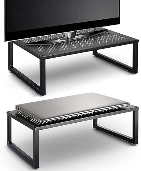 Simple Trending 2 Pack Monitor Stand Riser, Metal Desk Organizer Stand with Anti-Slip Suction Cup for Laptop, Computer, iMac, Pc, Printer, Black