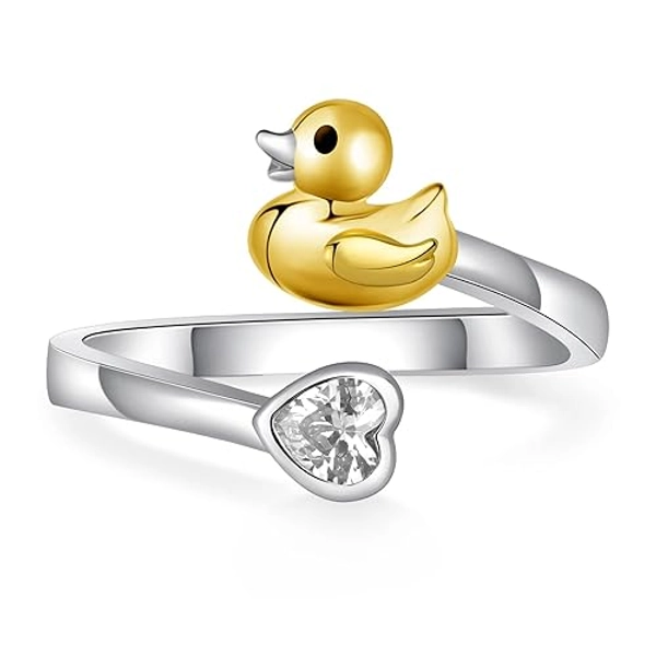 S925 Sterling Silver Duck Ring - Cute Animal Jewelry Gifts for Women and Duck Lovers