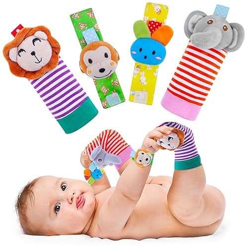Yeeeasy Baby Rattle Cotton Socks and Wrist Rattle Strap Set, Infant Toys 0 3 6 9 12 Months, Baby Gifts for Boys and Girls, Develop Babies Sensory Toys - multicolored