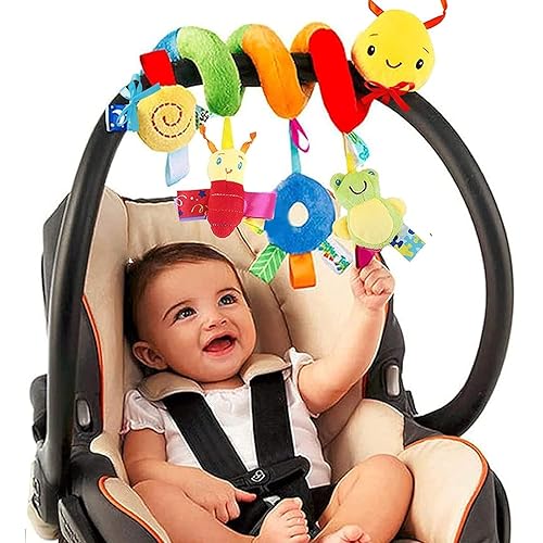 FPVERA Spiral Car Seat & Stroller Activity Toy - Baby Sensory Toys Soft Hanging Toys for Babies 0-12 Months Boys Girls Carseat Crib Stroller, with Ringing Bell, Music - Car Seat Toy