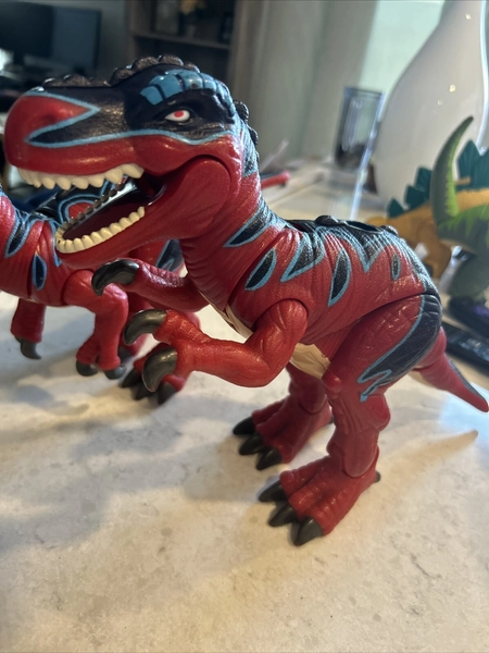 Mattel Imaginext 2004 Razor T-Rex Dinosaur Red Blue Black Roaring Lot Of 2 AS IS