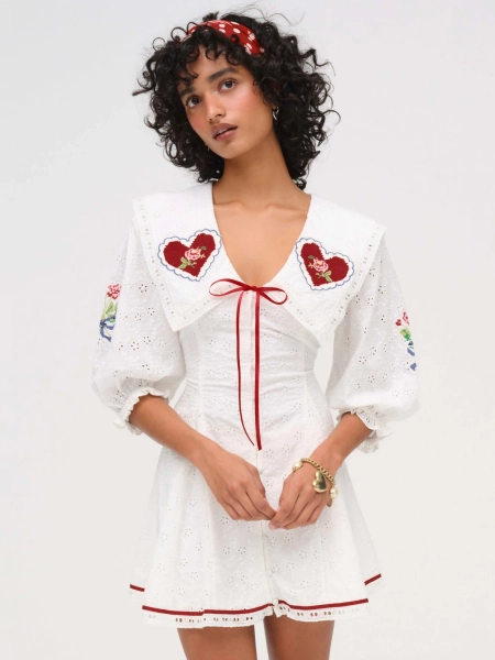 Mi Amore Embroidered Mini Dress — White