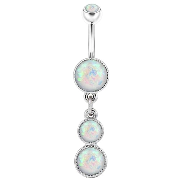 COCHARM Cute Dangly Opal Belly Button Rings 14g 316L Stainless Steel Dangle Navel Rings for Women Belly Button Piercing Dangling Navel Bar