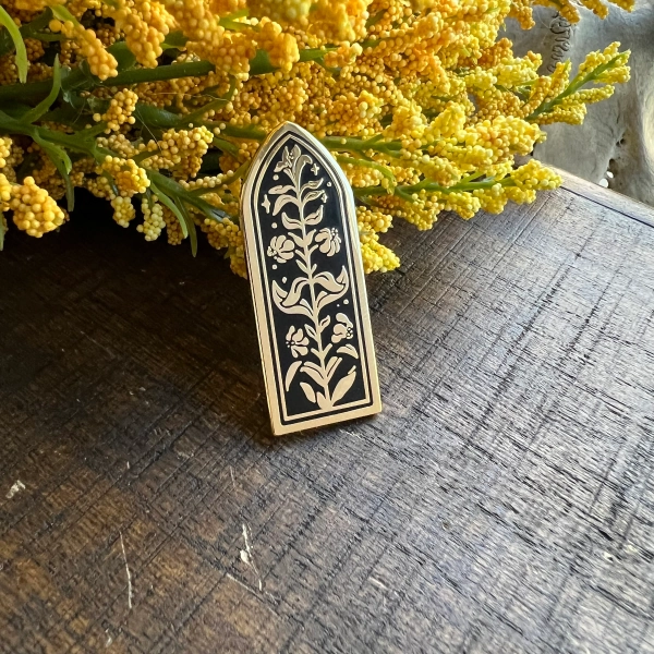 Tomb Lily Gold Enamel Pin (cememtery set, botanical, gravestone imagery)