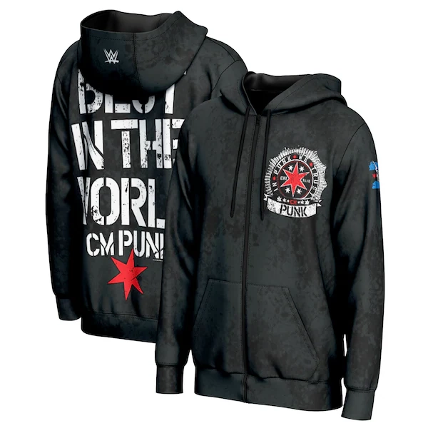 Men's ProSphere Black CM Punk In Punk We Trust Full-Zip Hoodie