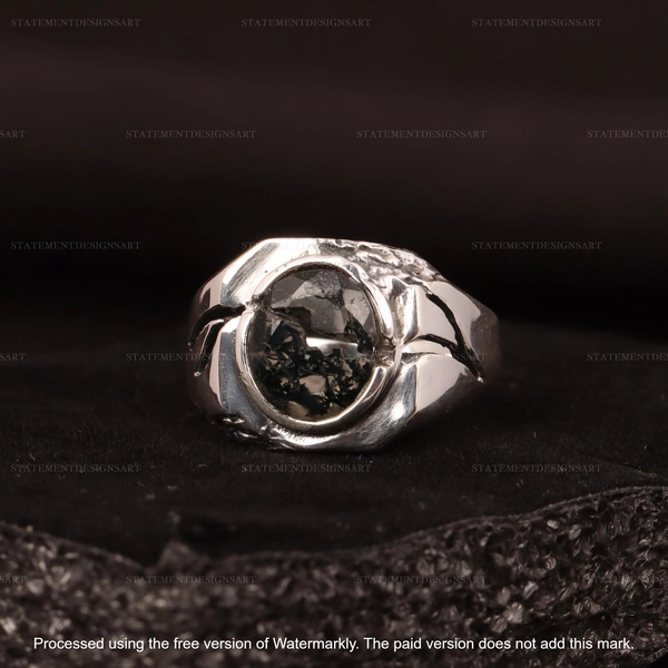 Moss Agate Gemstone 925 Sterling Silver Ring