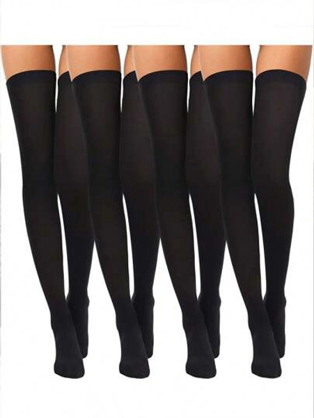 4 par Tunnstickad Enfärgad Stretchig Nylon Over-The-Knee strumpor för kvinnor , Halloween Cosplay Tights Tillbehör