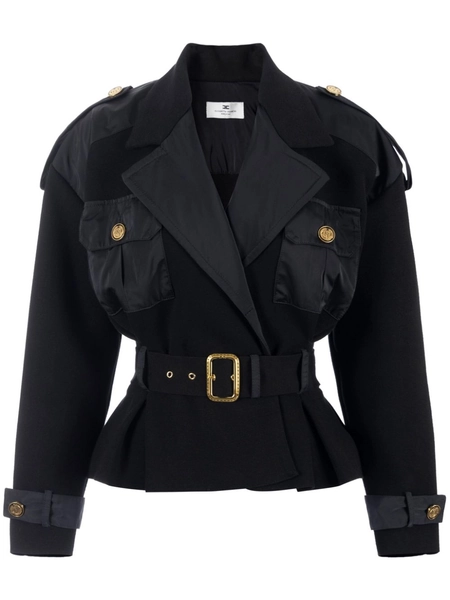 Elisabetta Franchi logo-patch Short Trench Coat | Black | FARFETCH