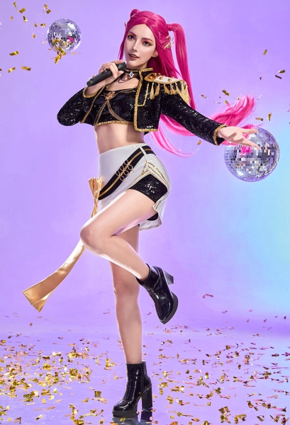 K-Pop: Demon Hunters Mira Stage Cosplay Costume Golden Outfits Tube Top and Shorts with Jacket and Skirt