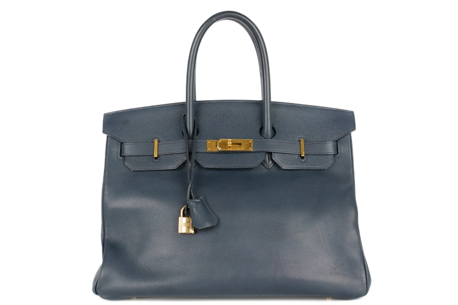 Hermès Birkin 35 Blue Marine Courchevel Retourne Gold Hardware