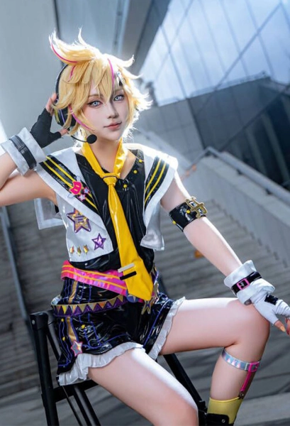 Muse Dash Len Cosplay KostĂŒm Top Weste Set und Hose mit Krawatte