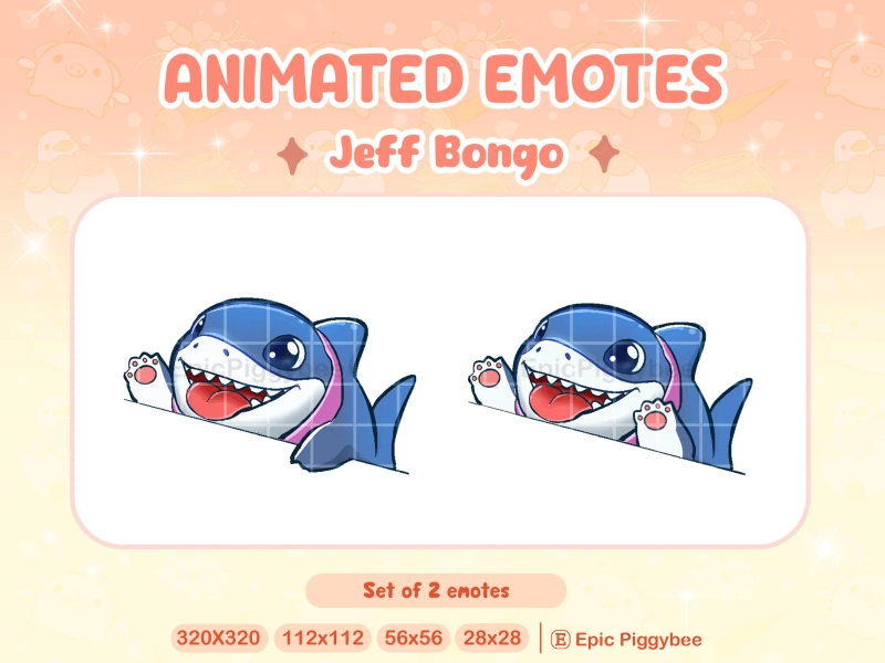 Jeff the Shark Bongo Animated Emote for Twitch Discord | Jeff Emote | Cute Kawaii Shark Stream Rival Bongocat Meme Funny Stream Alert Fish