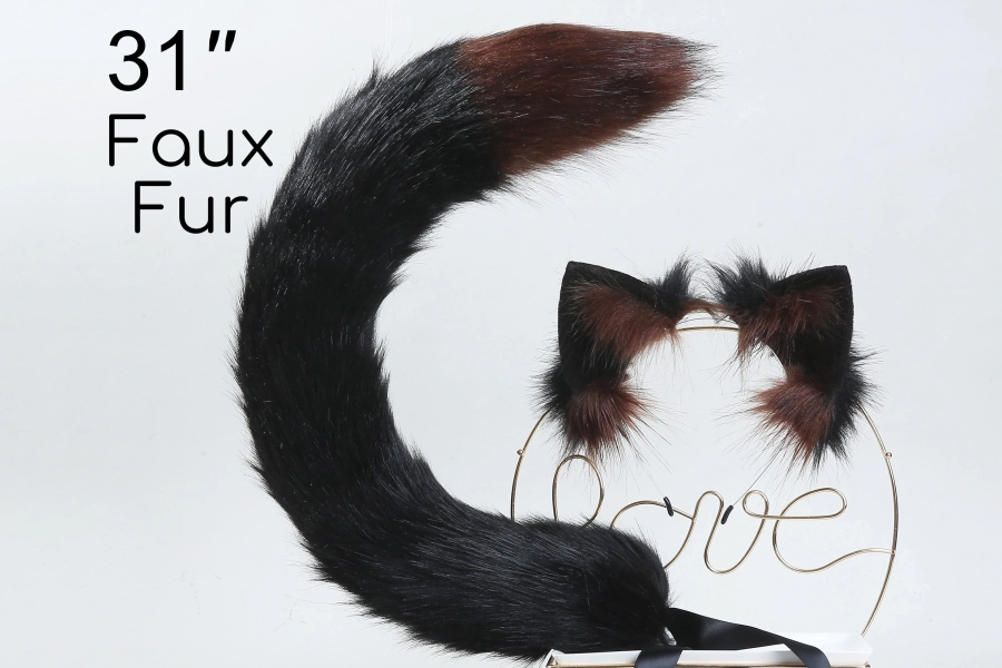 Faux fur cat ear and tail set petplay kitten tail and ear cat tail and ear anime cosplay ear fox ear and tail wolf ear and tail kittenplay