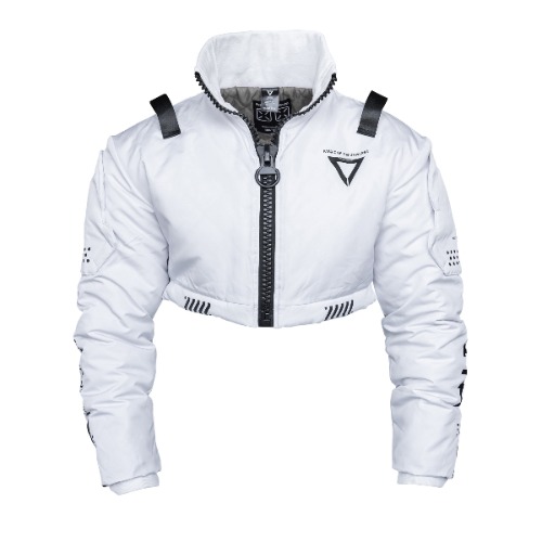 CRB-003 White Crop Bomber Jacket | Medium