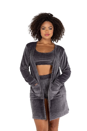 LI500 - Super Soft & Cozy Velour Robe with Pockets - Roma Confidential - Large/X-Large / Grey