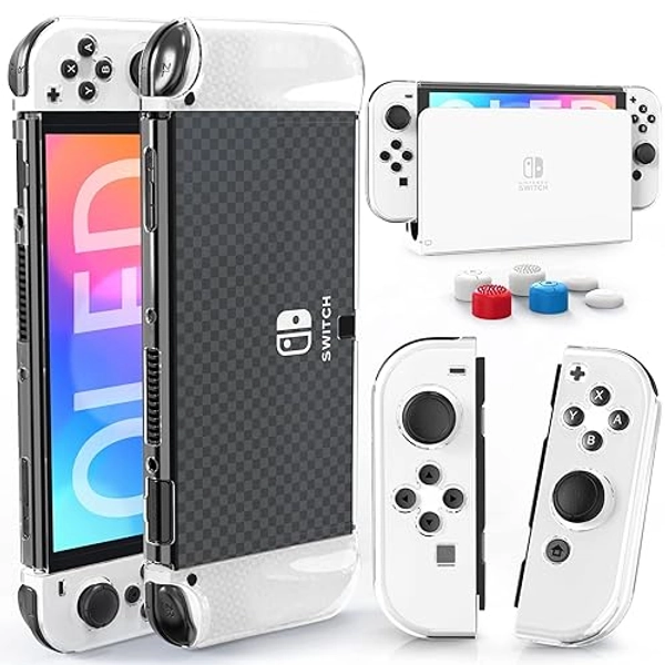 HEYSTOP Switch OLED Case for Nintendo Switch OLED Model, Dockable Cover Hard PC Protector Case for Switch OLED Grips for Switch OLED Console and Accessories with Thumb Stick Caps