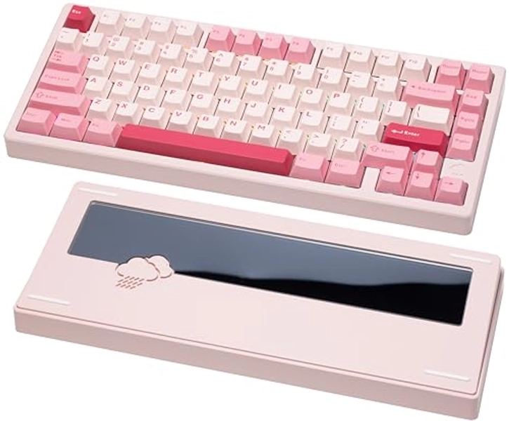 KEEBMONKEY WOBKEY Rainy 75 Aluminum HMX/JWK Switches Mechanical Keyboard with Superior Acoustics, Wired, BT, 2.4G Wireless Connectivity, RGB/PP/Mirrored Glass/3500mAh/Violet Switch (Standard - Pink)