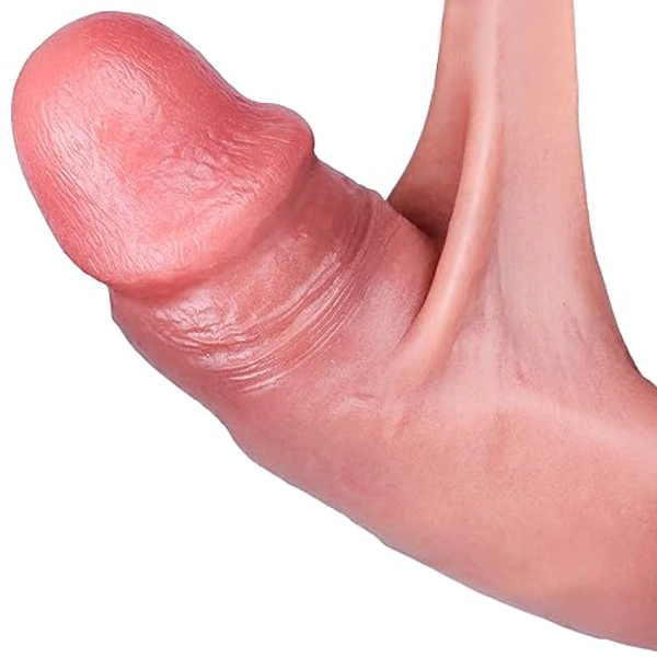 Realistic Uncut Dildo, Dildo with Sliding Foreskin, Realistic Foreskin Dildo, Double Silicone Dildo with Sliding Foreskin Specially Designed for Women.