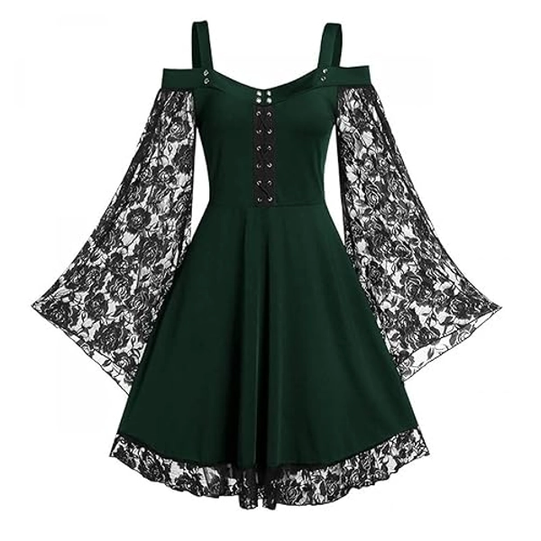 Gothic Vintage Lace Patchwork Women Dress Plus Size Goth Bandage Ladies Spaghetti Strap Dresses