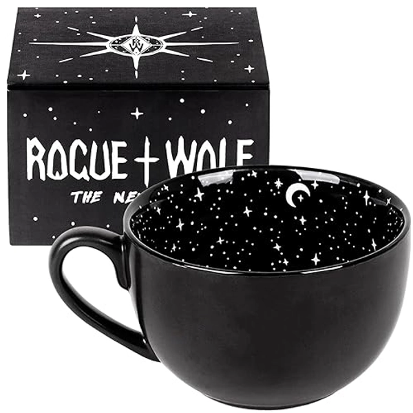 Rogue + Wolf Midnight Gothic Large Coffee Mug, Goth Skull Decor in Gift Box, Halloween Mugs, Witchy Gifts for Women, Spooky, Emo, Horror, Anime, Ghost, Occult, Novelty Porcelain Tea Cup - 17.6oz 500ml