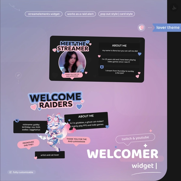 Welcomer Widget | Pop-Out & Card | Raid Event Alert - Lover