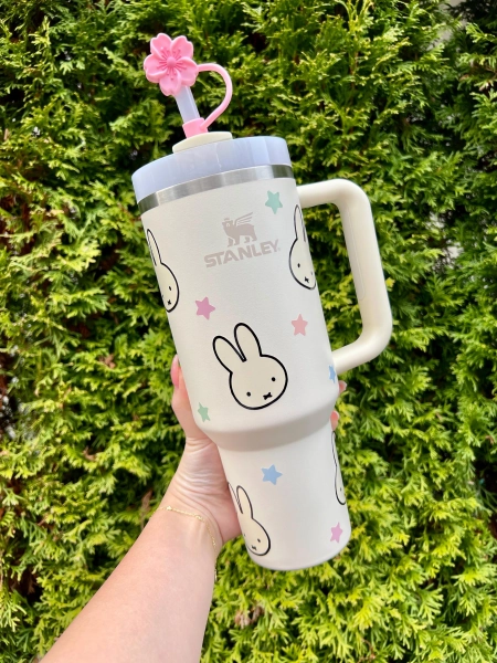 Miffy Stanley 40oz Quencher Cream Tumbler Cup, Kawaii Bunny, Pastel Stars, Trending, Custom, Birthday, Anniversary, Mother’s Day Gifts